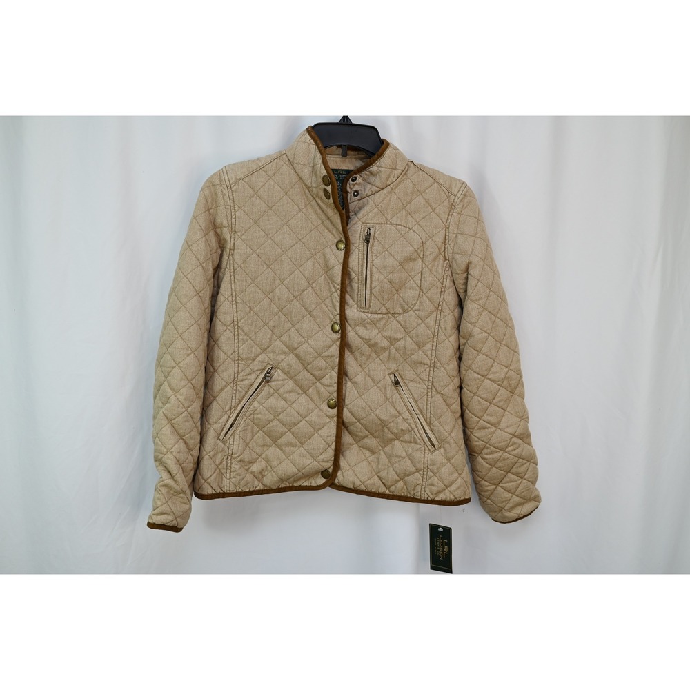 Lauren Ralph Lauren Tan Quilted Jacket XL NWT Plaid Lined Diamond Quilt LRL